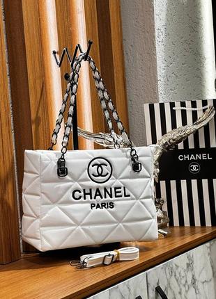 Сумка стьобана біла жіноча chanel сумочка шанель крос-боді