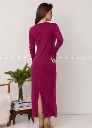 Фиолетовое длинное платье с карманами3 фото