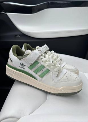 🔥adidas forum white green кросівки натуральна шкіра беж зелені
