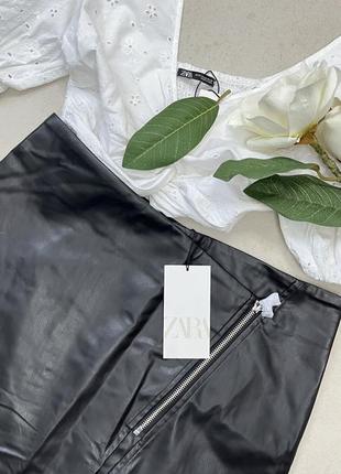 Кожаная асимметричная юбка zara. оригинал с бумажными бирками с официального сайта6 фото
