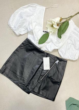 Кожаная асимметричная юбка zara. оригинал с бумажными бирками с официального сайта5 фото