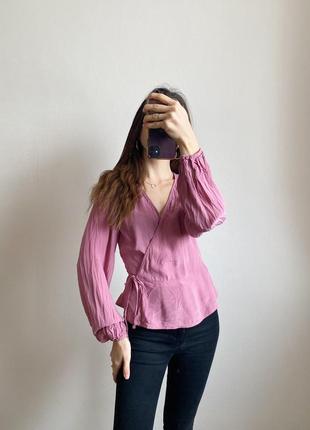 Вискозная розовая блуза на затин на запах h&amp;m2 фото