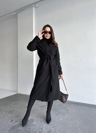 Женское пальто на подкладке с поясом черное серое бежевое длинное демисезонное