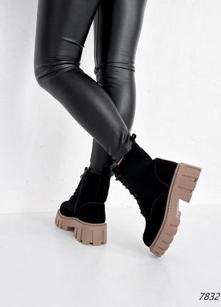 Ботинки женские eelis черные зима 7832 натральная замша экомех2 фото