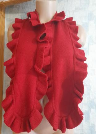 Теплий напіввовняний шарф із рюшами1 фото