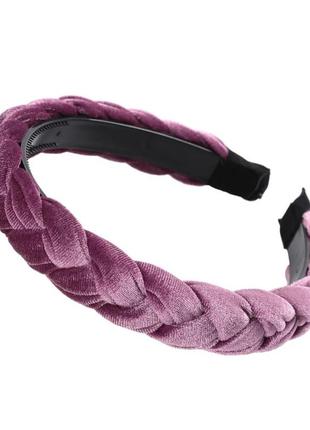 Женский бархатный обруч для волос коса / ободок сиреневый