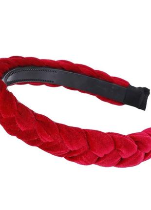Женский бархатный обруч для волос коса / ободок для головы красный