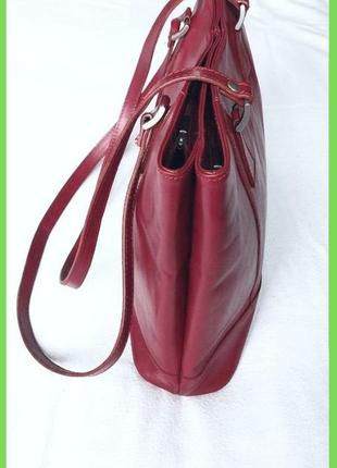 Нова структурована червона шкіряна жіноча сумка 38х29х10см5 фото