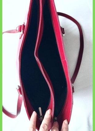 Нова структурована червона шкіряна жіноча сумка 38х29х10см8 фото