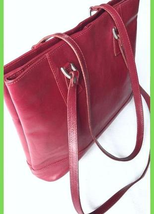 Нова структурована червона шкіряна жіноча сумка 38х29х10см