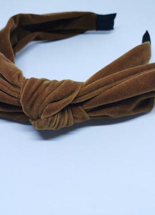 Шикарный бархатный обруч с бантом коричневый / ободок для волос4 фото