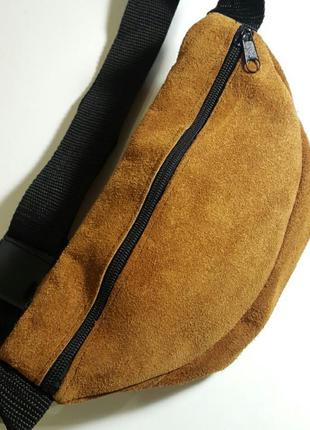 Большая бананка из натуральной кожи замши кожаная сумка на пояс на плечо барсетка барыжка2 фото