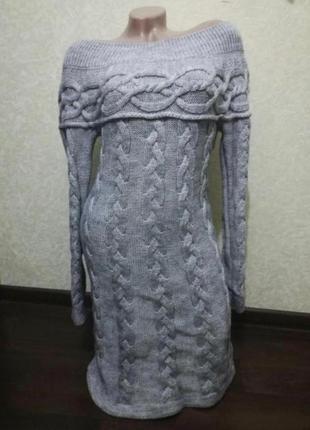 Вязаное платье узор "косички"4 фото