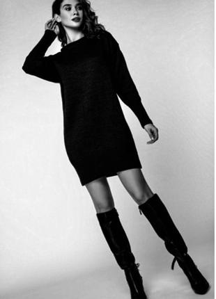 Вязаное черное платье туника размера м-л.1 фото