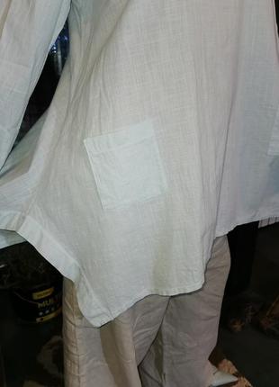 Туника асимметричная лен коттон хлопок льняная с накладными карманами блуза рубаха4 фото