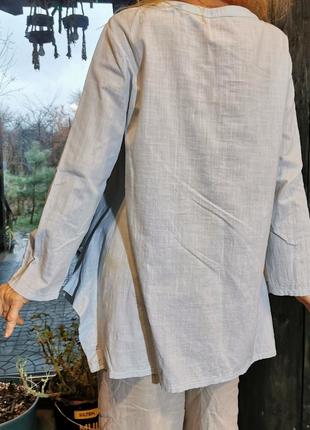 Туника асимметричная лен коттон хлопок льняная с накладными карманами блуза рубаха7 фото