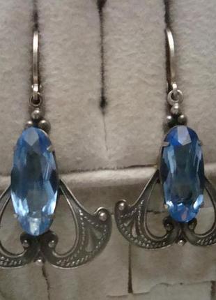 Серьги аквамарин мельхиор серебрение №93