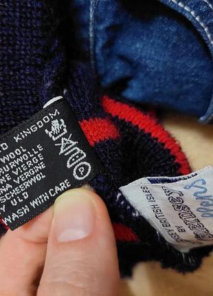Теплый зимний шерстяной вязаный свитер в полоску синий с красным мохеровый англия6 фото