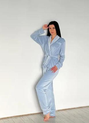 Женская качественная велюровая пижама&nbsp;кимоно и брюки / 42-44, 46-486 фото