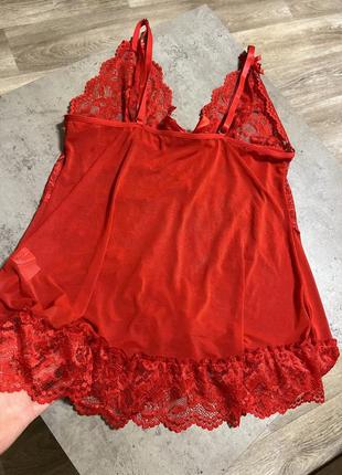 Яркий красный комплект сексуальный костюм пеньюар/стринги сеточка прозрачное белье кружевной набор с бантиками7 фото