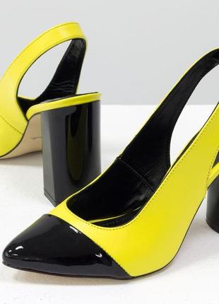 Дизайнерские неоновые туфли на высоком глянцевом каблуке2 фото