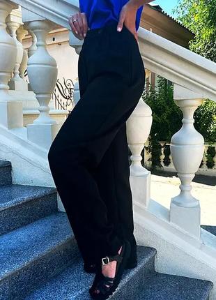 Женские брюки палаццо офисные стильные широкие черные из костюмной ткани (42-44, 44-46)6 фото