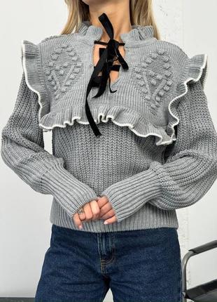 Милий чорний светр з рюшами ❤️ светр в романтичному стилі ❤️ цівава кофта ❤️ базовий светр