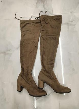 Чоботи ботфорти, колір хакі, під замшу, розмір 40