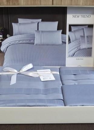 Турция 🇹🇷 элитная постель страйп сатин евро размер голубого цвета из натуральной ткани качество премиум3 фото