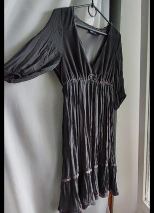 Платье бархат шифон серое графит нарядное воздушное бохо шик2 фото