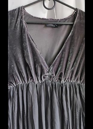 Платье бархат шифон серое графит нарядное воздушное бохо шик3 фото