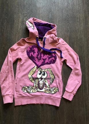 Рожевий шикарний худі із зайцем