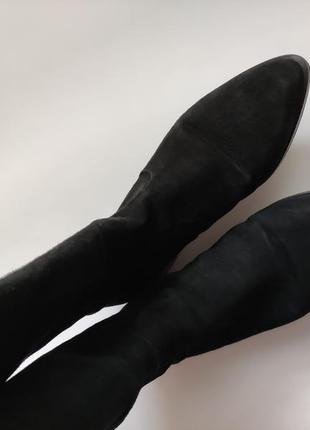 Эффектные черные красивые высокие замшевые сапоги на замке leather6 фото