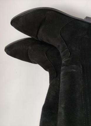 Эффектные черные красивые высокие замшевые сапоги на замке leather7 фото