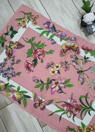Хлопковое розовое кухонное полотенце в цветы и бабочки4 фото