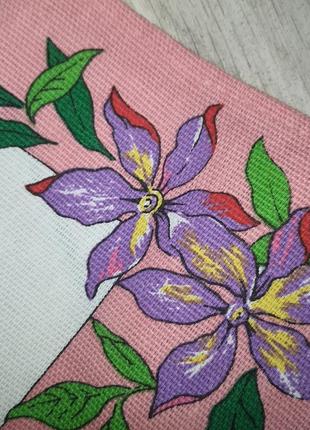Хлопковое розовое кухонное полотенце в цветы и бабочки2 фото