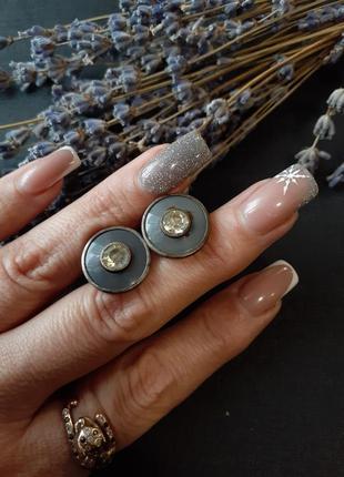 Арт-деко! 🦎 1940-е! винтаж антикварные запонки ленэмальер ленинград мельхиор в серебрении с кристаллом стразы ретро