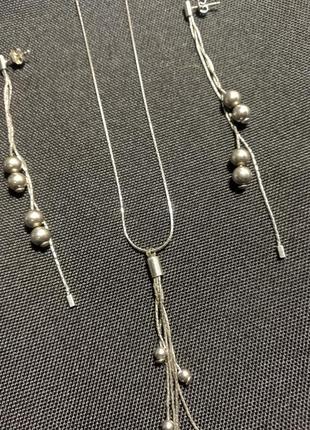 Набір біжутерії, сріблястий під срібло, якісний. цепочка та підвіска, і сережки2 фото