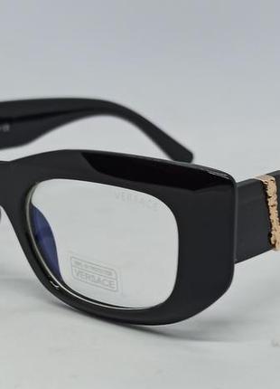 Очки в стиле versace женские имиджевые оправа для очков черная с золотым логотипом1 фото