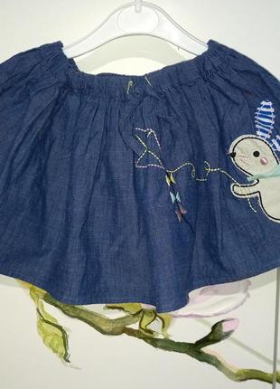 Джинсовая юбка с вышивкой зайчиком marks &amp; spencer для девочки 2-3 года рост 982 фото