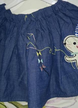 Джинсовая юбка с вышивкой зайчиком marks &amp; spencer для девочки 2-3 года рост 984 фото