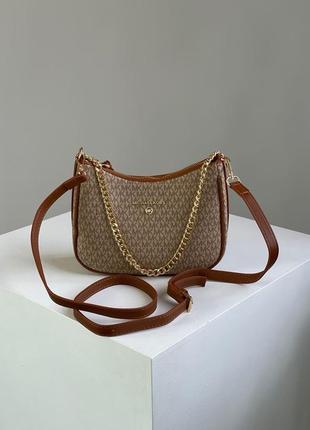 Michael kors jet set charm small logo pochette beige/brown сумочка