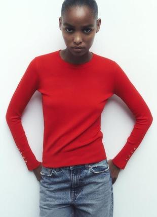 Женский красный базовый трикотажный свитер зара zara 8851/1214 фото
