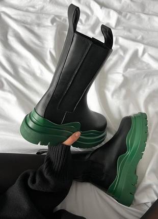 Женские стильные ботинки челси bottega veneta black green premium (без лого)2 фото