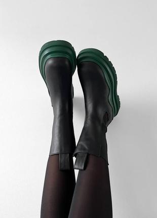 Женские стильные ботинки челси bottega veneta black green premium (без лого)6 фото