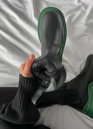 Женские стильные ботинки челси bottega veneta black green premium (без лого)5 фото