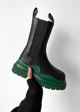 Женские стильные ботинки челси bottega veneta black green premium (без лого)10 фото