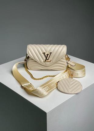 Женская сумка louis vuitton wave multi pochette cream/gold