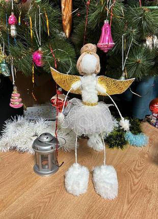 Лялька ангел декоративна ручна робота, ангел під ялинку, лялька подарунок, декор у кав'ярню, фотосту6 фото