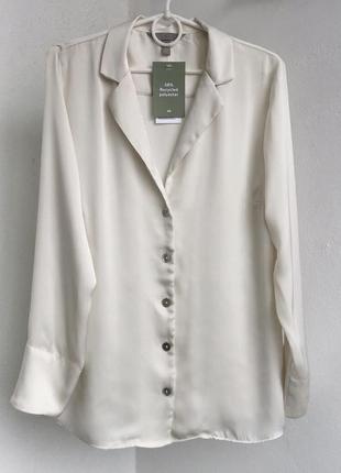 Жемчужная кремовая сатиновая шелковая рубашка блуза бежевая h&m6 фото